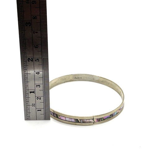 Vintage Sterling Silver ALPACA Mexico Abalone Inlay Bangle Bracelet - Picture 8 of 10