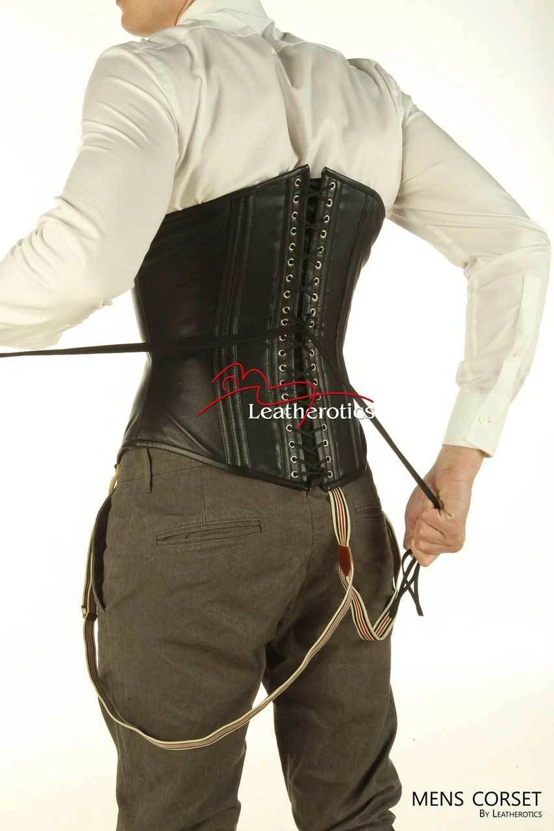 Mens Leather Corset Tight Lacing Steel Boned Posture support 1224 | eBay