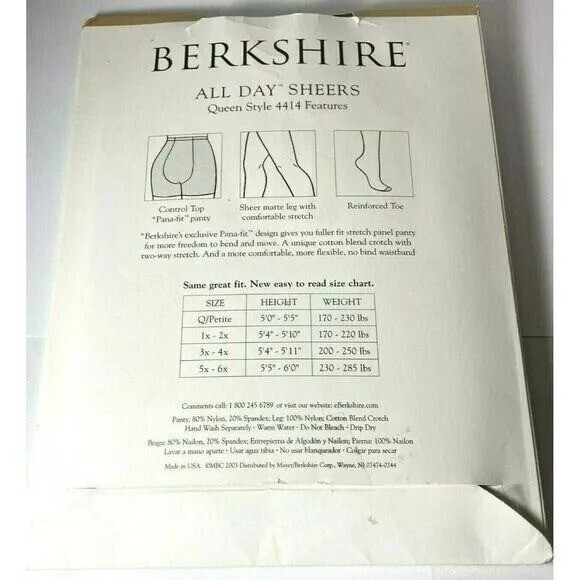 Women Berkshire All Day Sheers Queen 1X2X Black 4414 Control Top