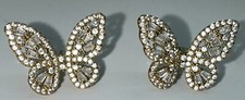 Sterling Silver 925 Stamped Butterfly Cubic Zirconia Stud Earrings Gold Tone