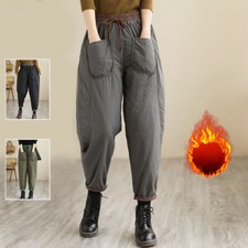 Women Pant Trousers Padded Quilted Tapered Winter Warmer Drawstring Casual