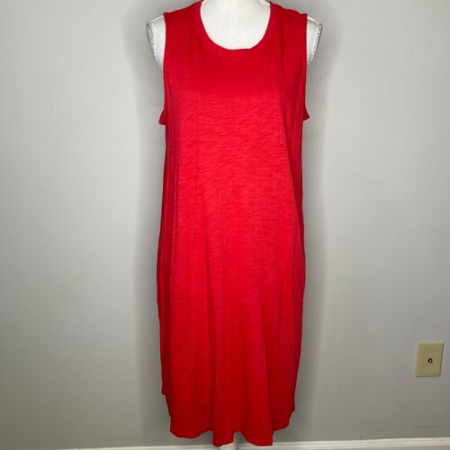 J.JILL ärmelloses Kleid Tank Taschen Damen Medium Hibiskus rot Baumwolle Modal