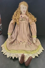 Tender Heart Treasures 20” Folk Art Cloth Doll In Embroidered Dress & Lace 2002