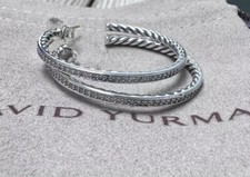 David Yurman Diamond Hoop Sterling Silver 925 Medium 38mm Pave Earrings 18k Post