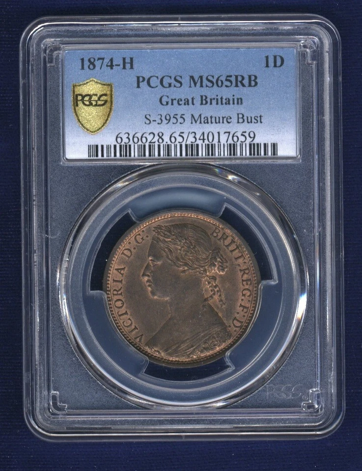 GREAT BRITAIN VICTORIA 1874-H  PENNY COIN, UNCIRCULATED, CERTIFIED PCGS MS65-RB - Image 4 of 4