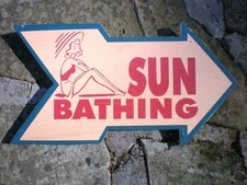 SUN BATHING Arrow Wood Sign-Pool Beach Tropical Seaside Sunbathing Wall Decor