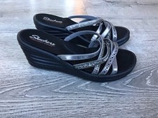 NEW Skechers Sandals Rumblers Women’s Size 9 Black Silver Casual Wedge comfort