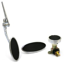 Chromed Billet Firewall Mount Gas Pedal, Lg Oval Brake/Clutch Pedal  Dimmer Pad