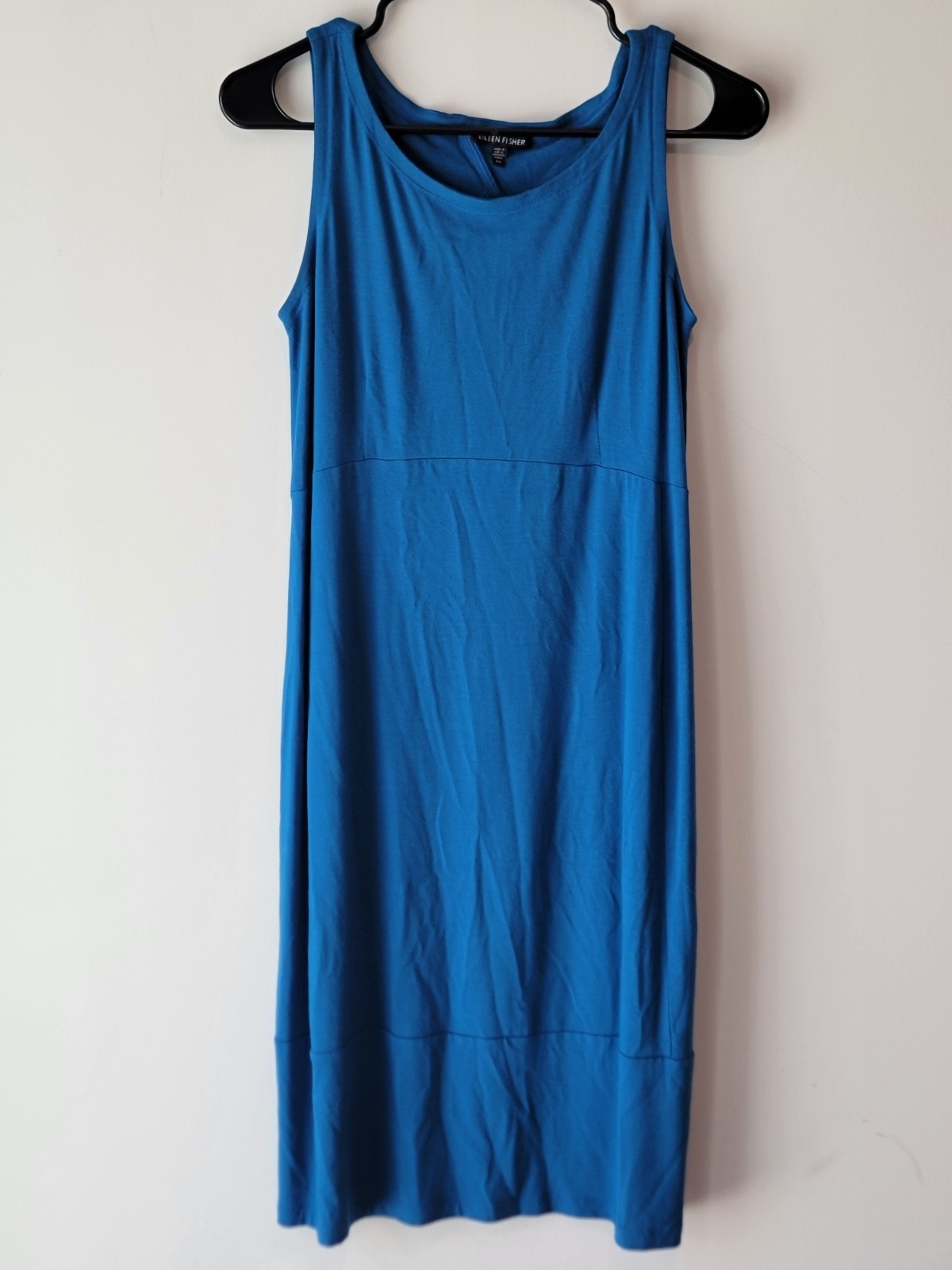 EILEEN FISHER Stretch Jersey Dress Lantern Cutout Back Blue Size XS