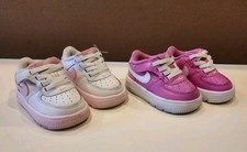 LOT 2 TODDLER NIKE FORCE 1 LOW EASYON PLAYFUL PINK/WHITE SIZE 3.5