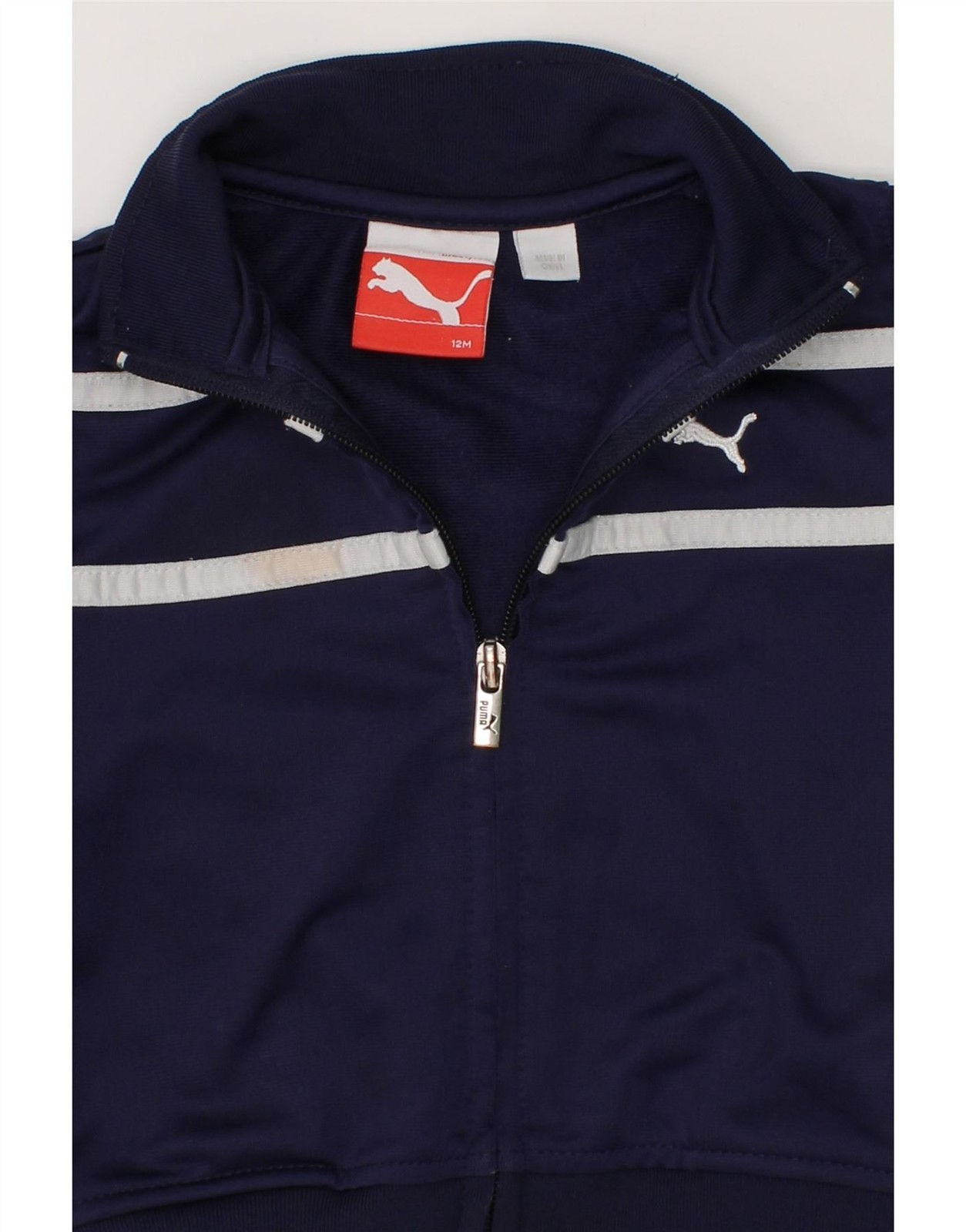 PUMA Baby Boys Graphic Tracksuit Top Jacket 9-12 Months Navy Blue Striped AN25 image 3
