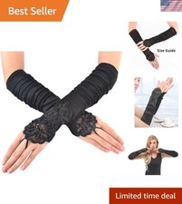Luxurious Fingerless Satin Gloves with Floral Sequins - Perfect for Brides