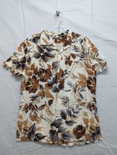 Express Mens Floral Button-Up Shirt Brown & G...