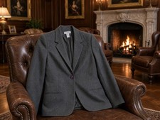 Sag Harbor Womens Size 16 P Gray 100 Wool Blazer Lined Career Jacket Vintage