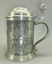 Zinnkrug mit Deckel, ca. 16 cm hoch, Deutschlandhumpen, 95 % Zinn, gebraucht