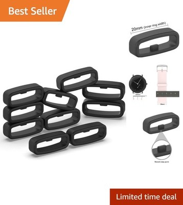 10pcs Silicone Watch Strap Holder Loops for 20mm Smartwatch Bands - Black
