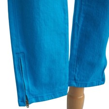 Cache Aqua Blue Denim Pant Stretch Ankle Zipper Rhinestone Button New NWT 98