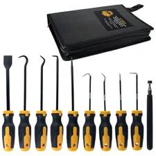 10pc Hook & Pick Puller Set, Scraper, Magnetic Pick Up Tool, 45, 90, 135 Degrees