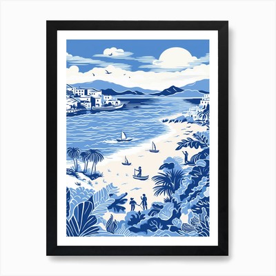 A Screen Print Of Cala Bassa Beach  Framed Wall Art Poster Canvas Print Picture