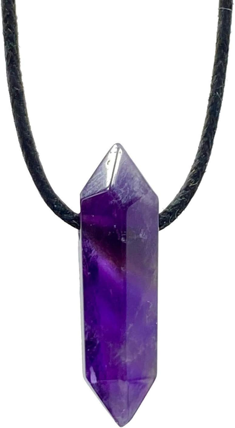 Mens Amethyst Adjustable Cord Necklace Crystal Gemstone Chakra Healing Women Gif