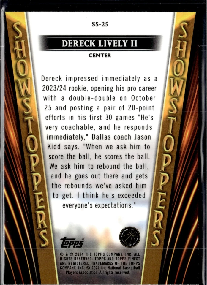 2023-24 Topps Finest Showstoppers #SS-25 Dereck Lively II - Image 2 of 2