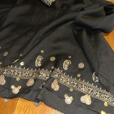 Press and Bastyan Pure Wool Embroidered Embellished Large Wrap Scarf