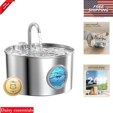 Stainless Steel Cat Water Fountain 74oz Indoor Dispenser Quiet Pet Drink Drin...