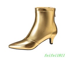 Occident Women's Kitten Heel Back Zip Ankle Boots Formal Prom Party Casual Shoes