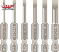 6 Pcs Slotted Screwdriver Bit Set Magnetic Flat Head Bits 2.0-6.0Mm 1/4 Inch Hex