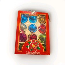 12 Vintage Multicolor PYRAMID Glass Ornaments In Box Made In USA