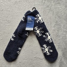 Old Navy Cozy Crew Socks Women's One Size Blue White Snowflakes Soft Plush New