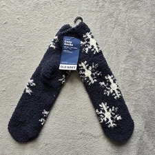 Old Navy Cozy Crew Socks Women's One Size Blue White Snowflakes Soft Plush New