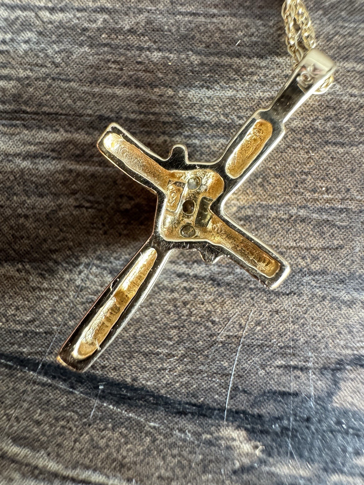 Round Simulated Diamond Three Stone Cross Pendant… - image 5