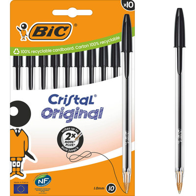 BIC Cristal Original Kugelschreiber Schwarz 10er Pack Transparent Neu