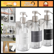 Wall Mounted Shower Shampoo Dispenser Set - 3 Clear Bottles with Stainless Steel