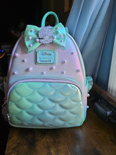 Loungefly The Little Mermaid Ariel Iridescent Pearl Mini Backpack + Wallet NWT