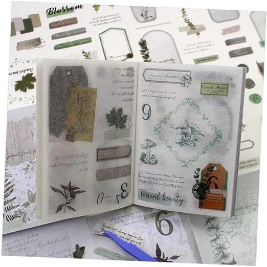 40 Sheets Nature Themed Washi Stickers Book for Adults, Botanical Plant
