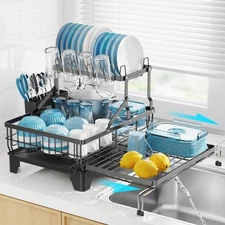 Large Dish Drying Rack - Extendable 2-in-1 Dish Racks for Kitchen Counter or ...