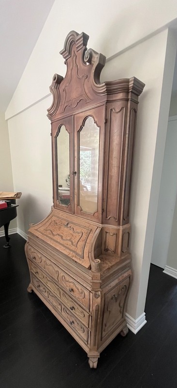 Huge Antique Italian Italy Secretary Desk Trumeau Bureau HandCarved Shabby Paint