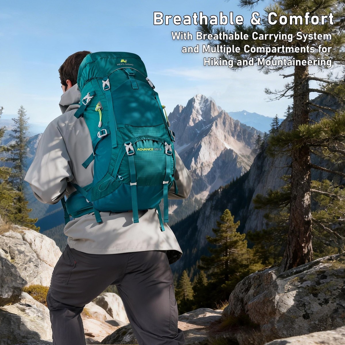 N NEVO RHINO 40L Internal Frame Hiking Backpack for Men Women with