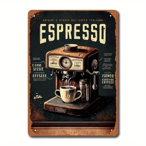 Coffee Bar Tin Metal Signs Home Décor 8x12 "Italian Espresso Machine" Vintage Ar