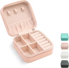 Mini Jewelry Case Portable Travel Storage Box Rings Earrings Necklace Gift, Pink