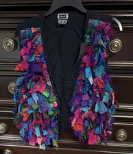 Vintage A.J. Women  s M Black/Multicolor Silk Blend Fringe Vest