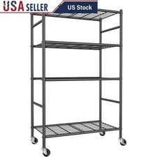 4-Tier Metal Shelving Unit W/ Rolling Wheels Adjustable Feet Storage Rack New