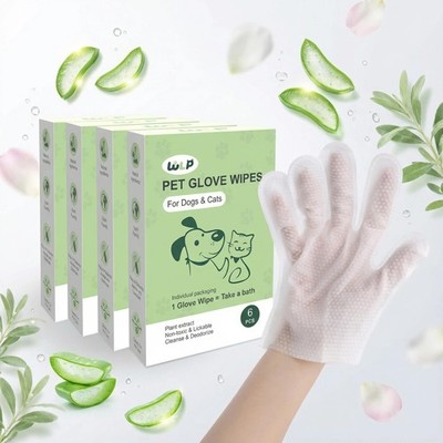 WLP Pet Glove Wipes for Dogs & Cats, Individually Wrapped Cleaning Deodorizing H