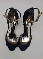 Badgley Mischka Women Navy Gillian Embellished D'Orsay Sandal Shoes Size 8