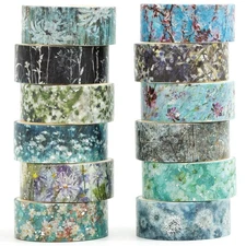 12 Rolls Flowers Washi Tape Set Floral Arts Adhesive Tapes Splast Silver Deco...