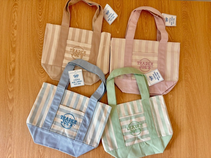 LIMITED EDITION Trader Joe's Striped Canvas Mini Tote Set of 4 Collection