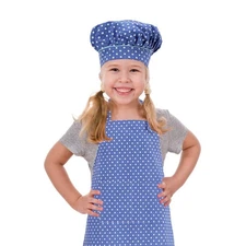 Kids Apron and Chef Hat Set Cotton Adjustable 2 Pockets Cooking Baking Art