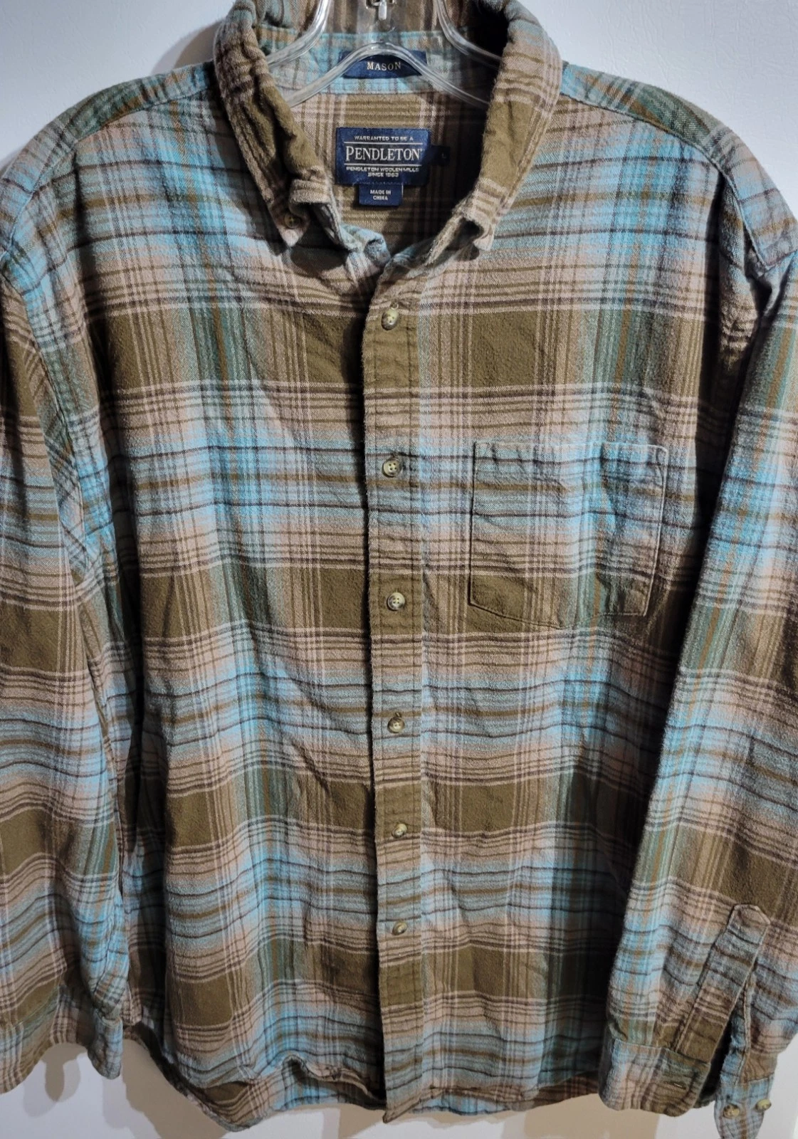 Pendleton Mason Shirt Flannel Button Down Long Sleeve Mens Large Plaid
